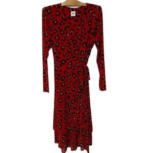 Cabi | Wrap Dress Red Siren Cheetah Print 5771 Long Sleeve V Neck- Size Medium